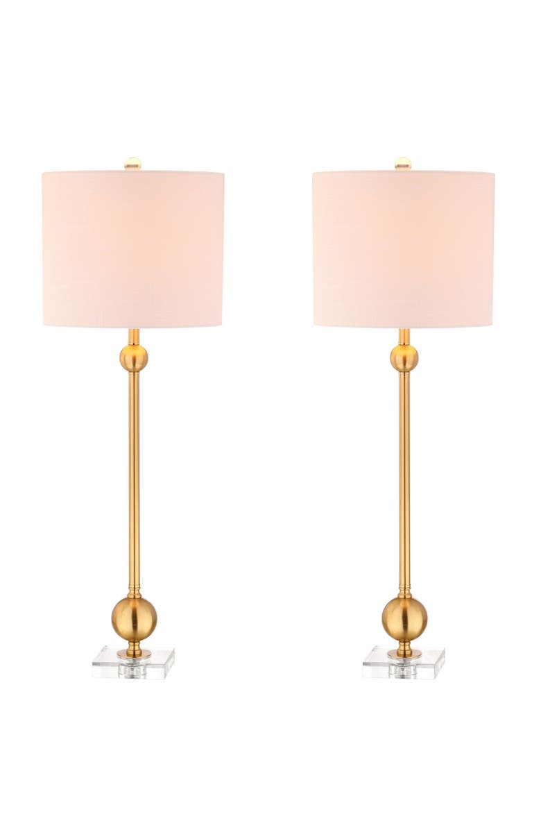 JONATHAN Y Hollis 34" Metal LED Table Lamp, Brass with Crystal Base, Main, color, Brass