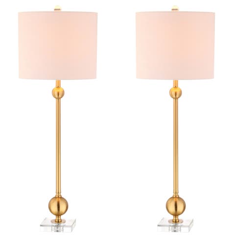 Hollis 34" Metal LED Table Lamp, Brass with Crystal Base (Set of 2)