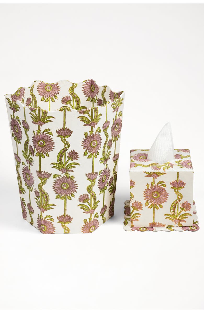 Inner Child Floral Vines Blockprint Scallop Waste Bin / Storage Bin, Alternate, color, Lilac Purple