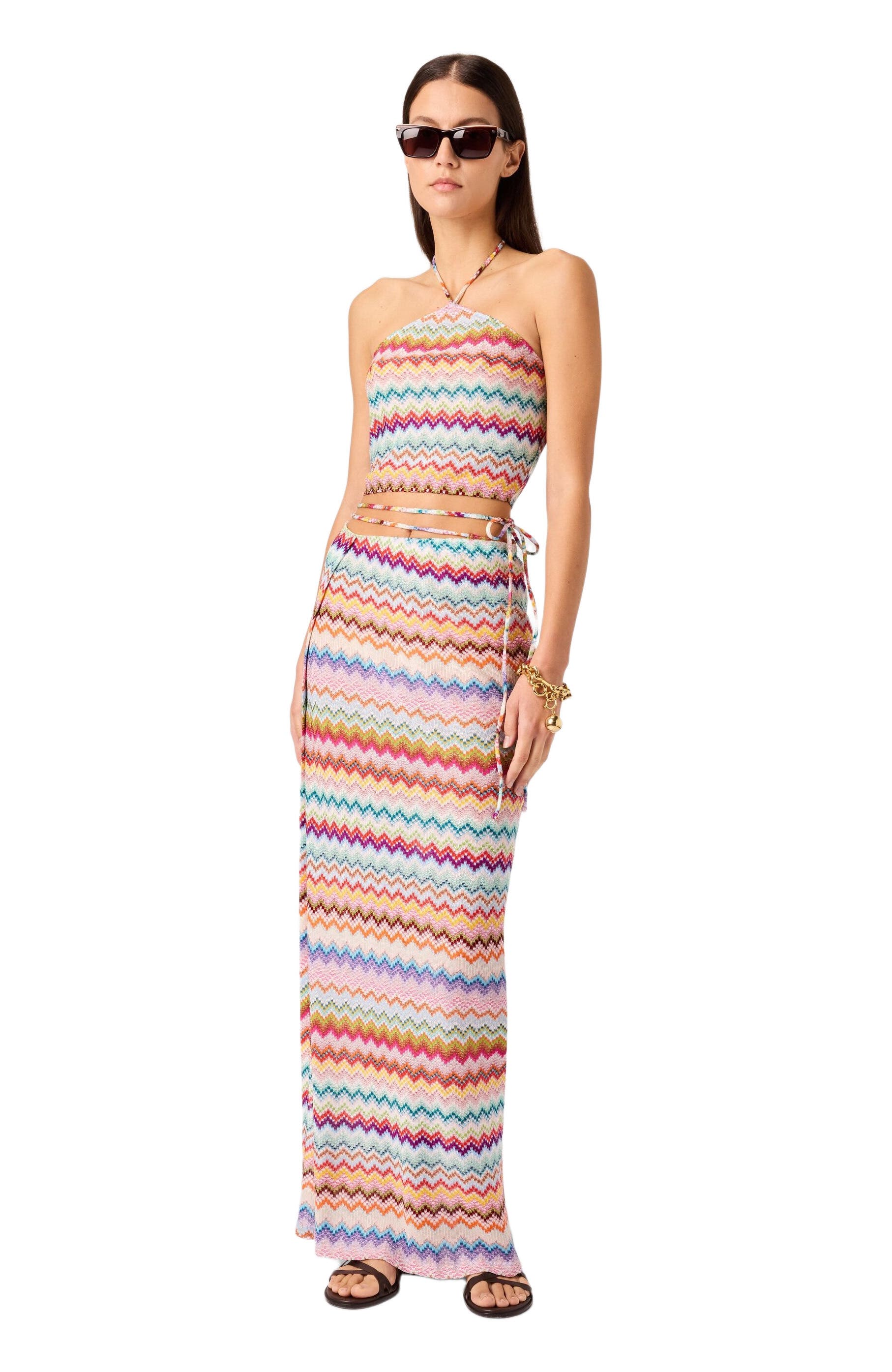 Long Pareo Skirt In Lame Viscose With Pixel-effect Zigzag Pattern