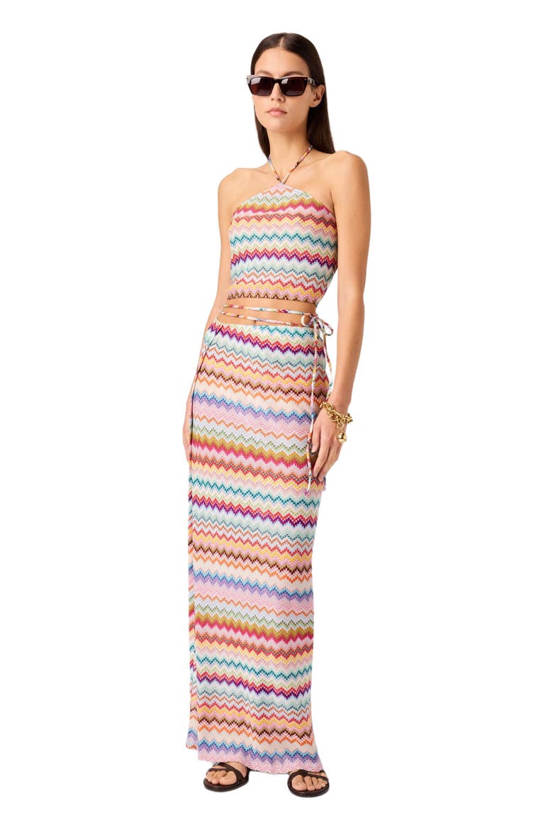 Long Pareo Skirt In Lamé Viscose With Pixel-effect Zigzag Pattern, Main, color, Multicoloured