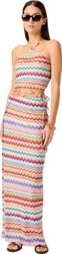 Missoni Long Pareo Skirt In Lamé Viscose With Pixel-effect Zigzag Pattern