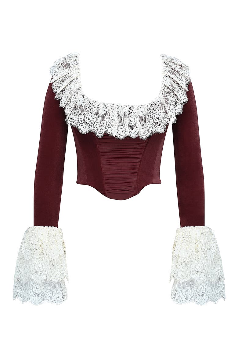 Jacinda Ruffle Velvet Corset Top, Alternate, color, CABERNET