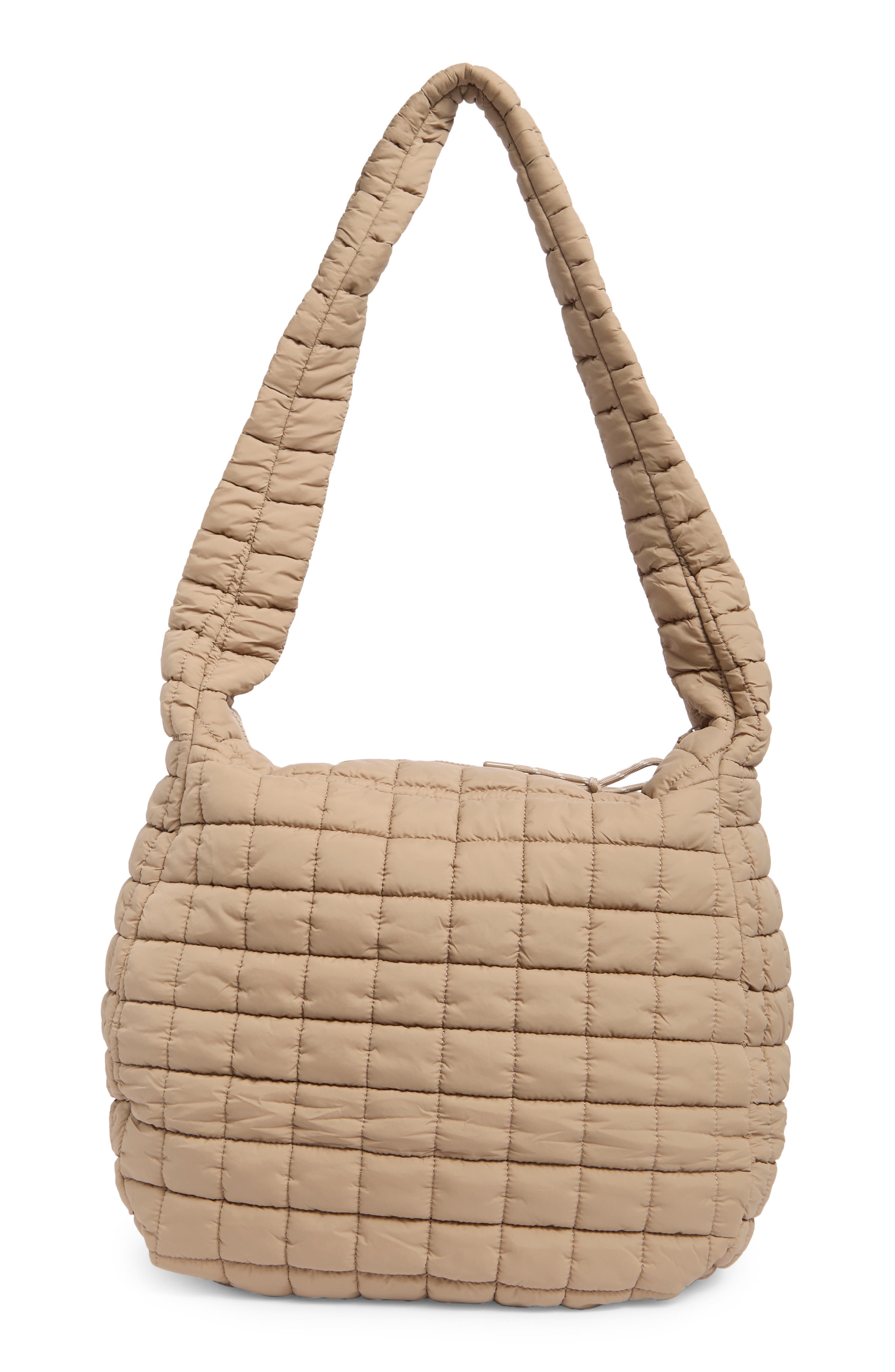 URBAN EXPRESSIONS HANDBAGS Square Quilt Nylon Hobo Bag, Alternate, color, Natural