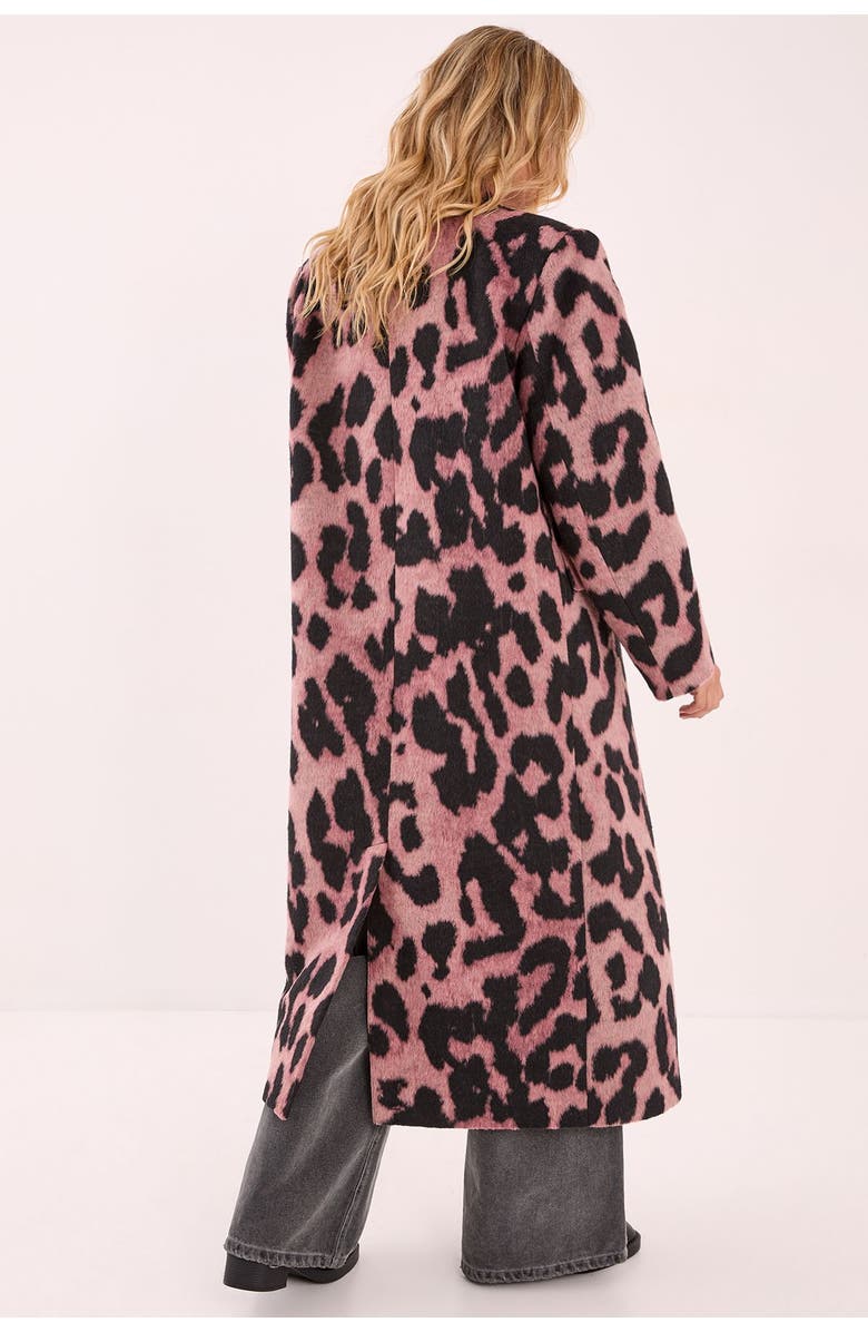 NASTY GAL Leopard Wool Blend Tailored Coat, Alternate, color, Pink
