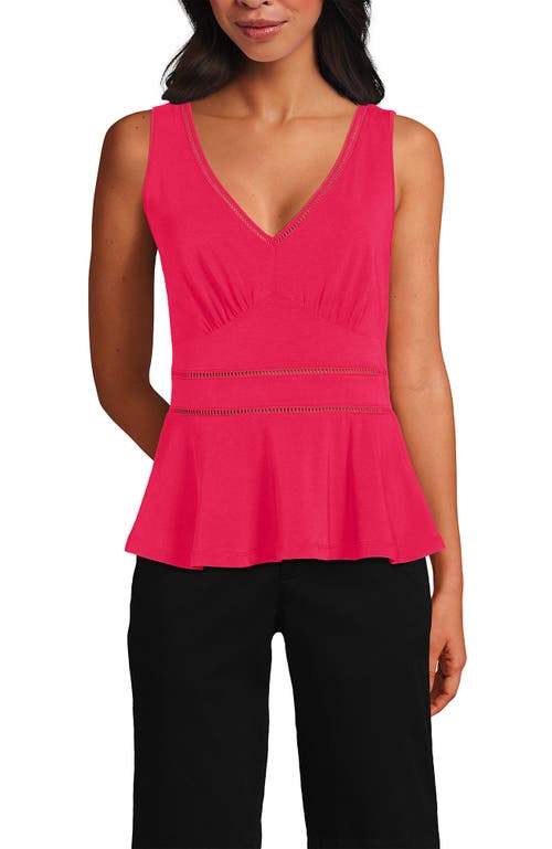 Lands' End Regular Size Sleeveless Lwcm Lattice Peplum Vneck Top In Berry Rouge