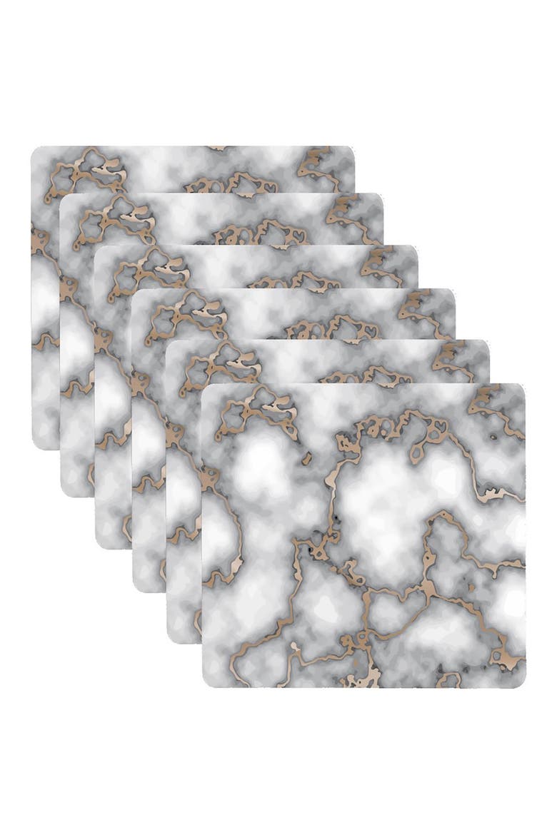 Marble Print Set of 6 Placemats, Alternate, color, SMOKEY GOLD