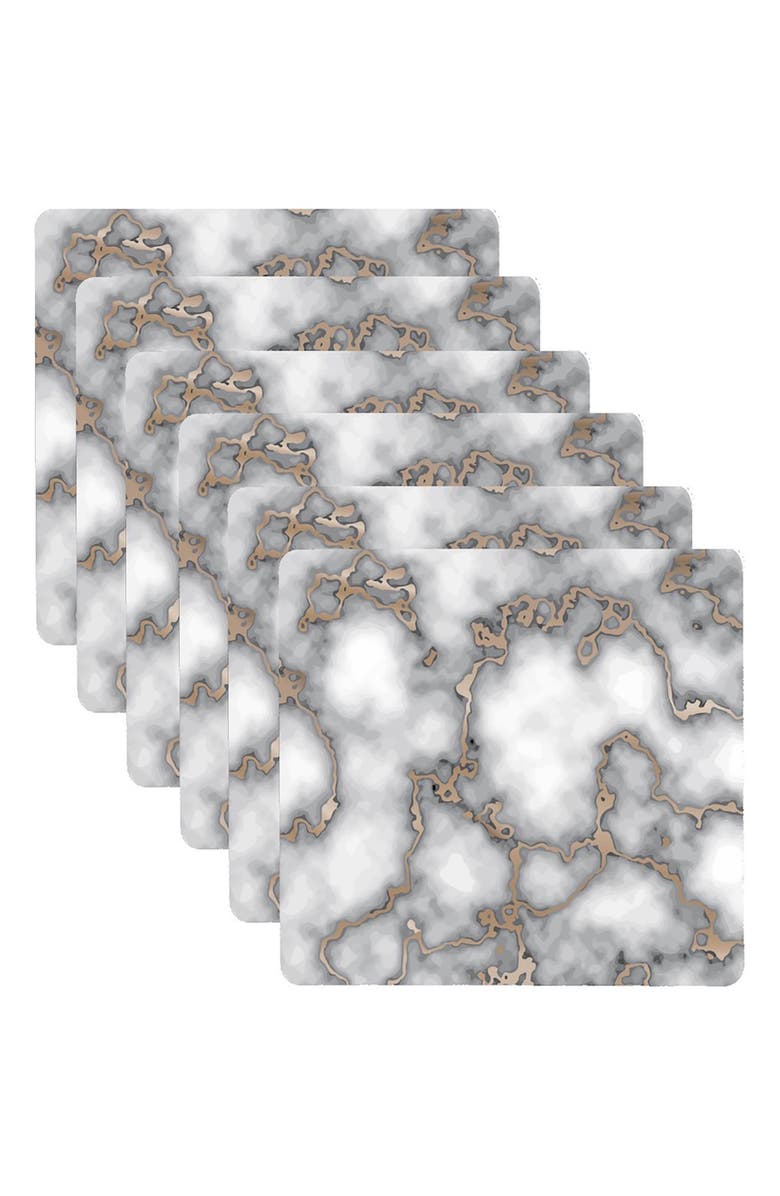 DAINTY HOME Marble Print Set of 6 Placemats, Alternate, color, Smokey Gold