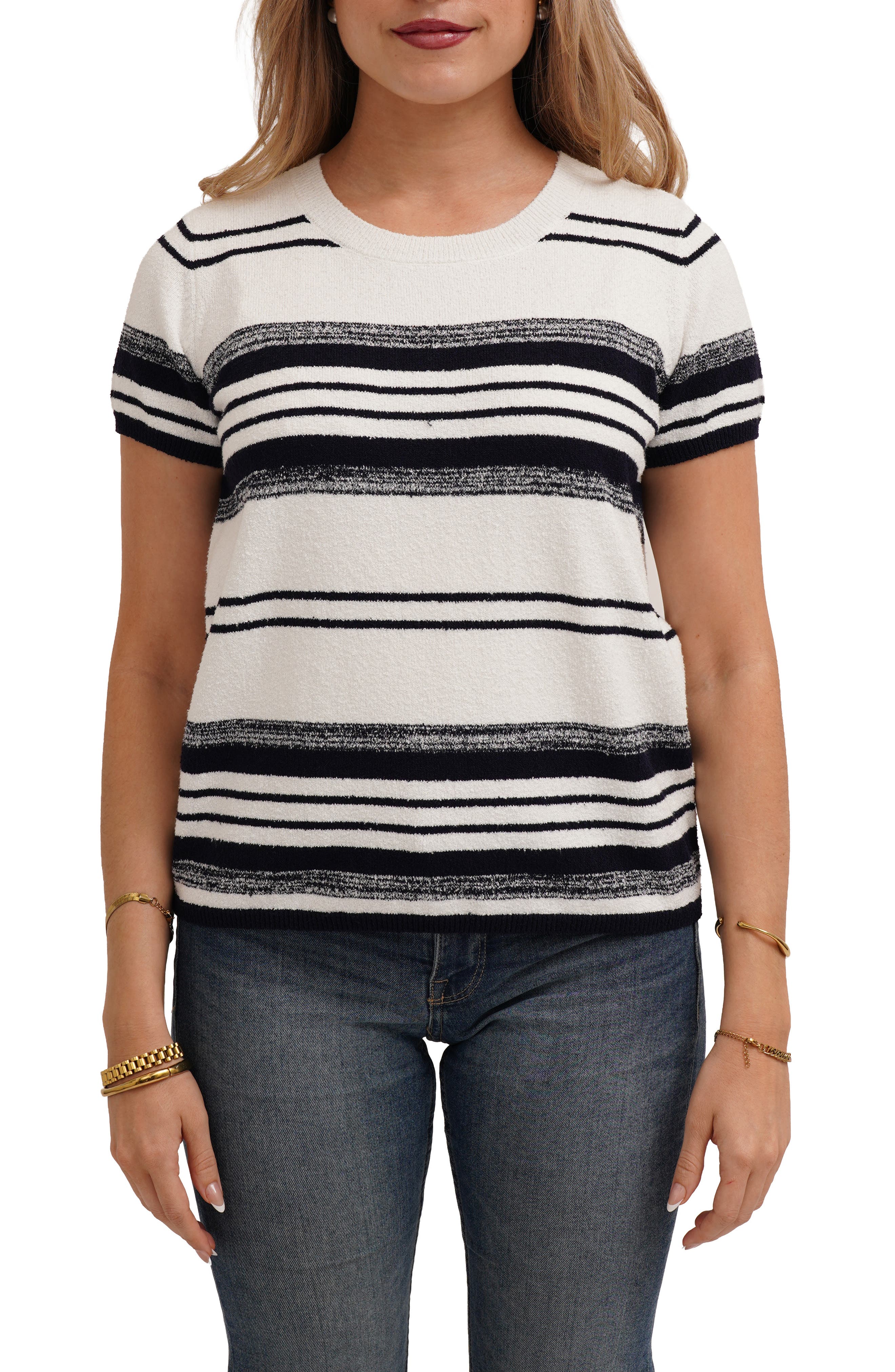 CYRUS Striped Short Sleeve Sweater