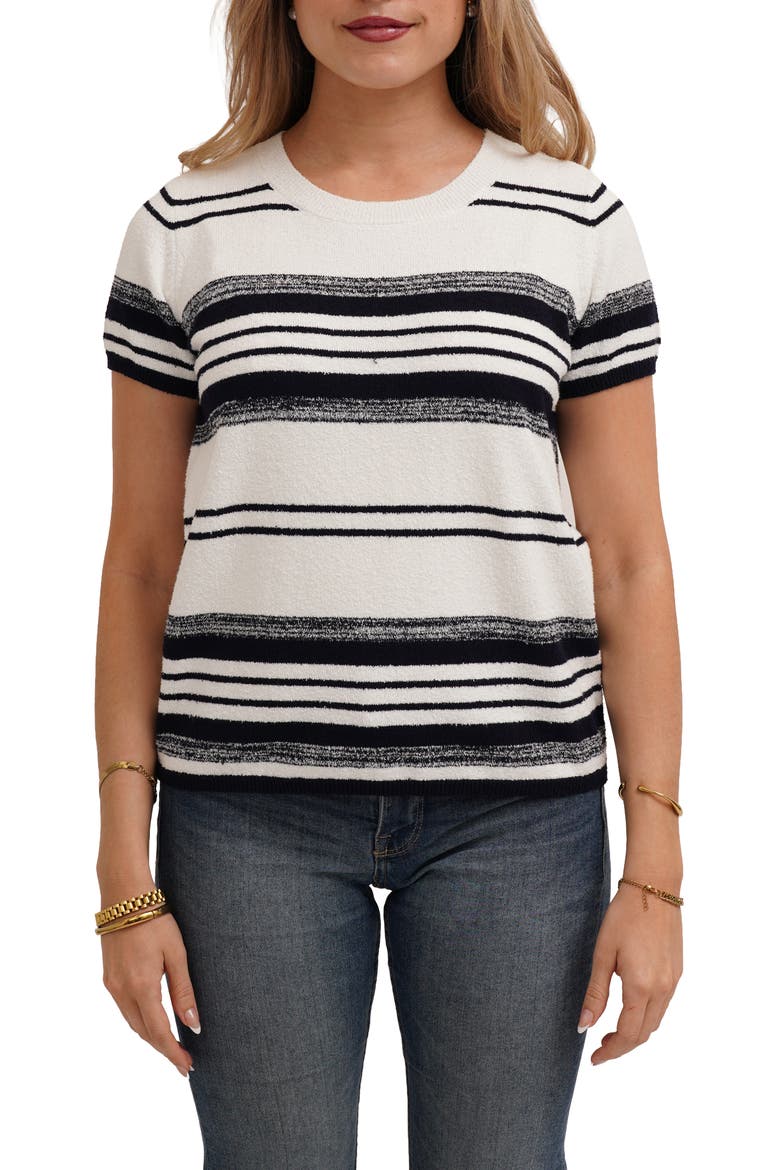Striped Short Sleeve Sweater, Main, color, BONE/ ECLIPSE