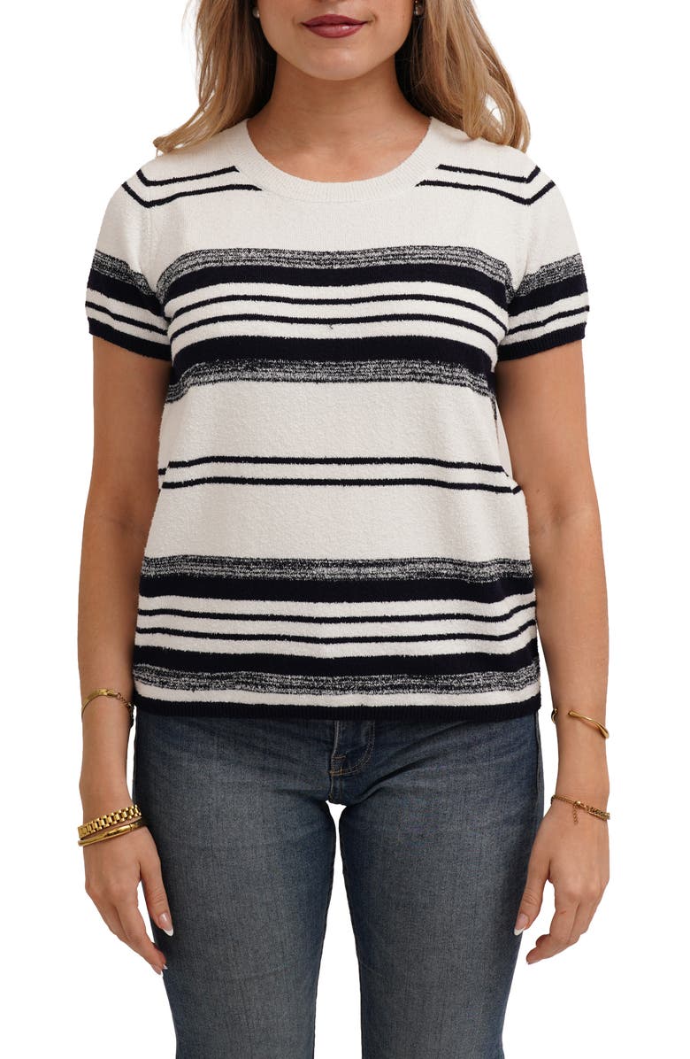 CYRUS Striped Short Sleeve Sweater, Main, color, Bone/ Eclipse