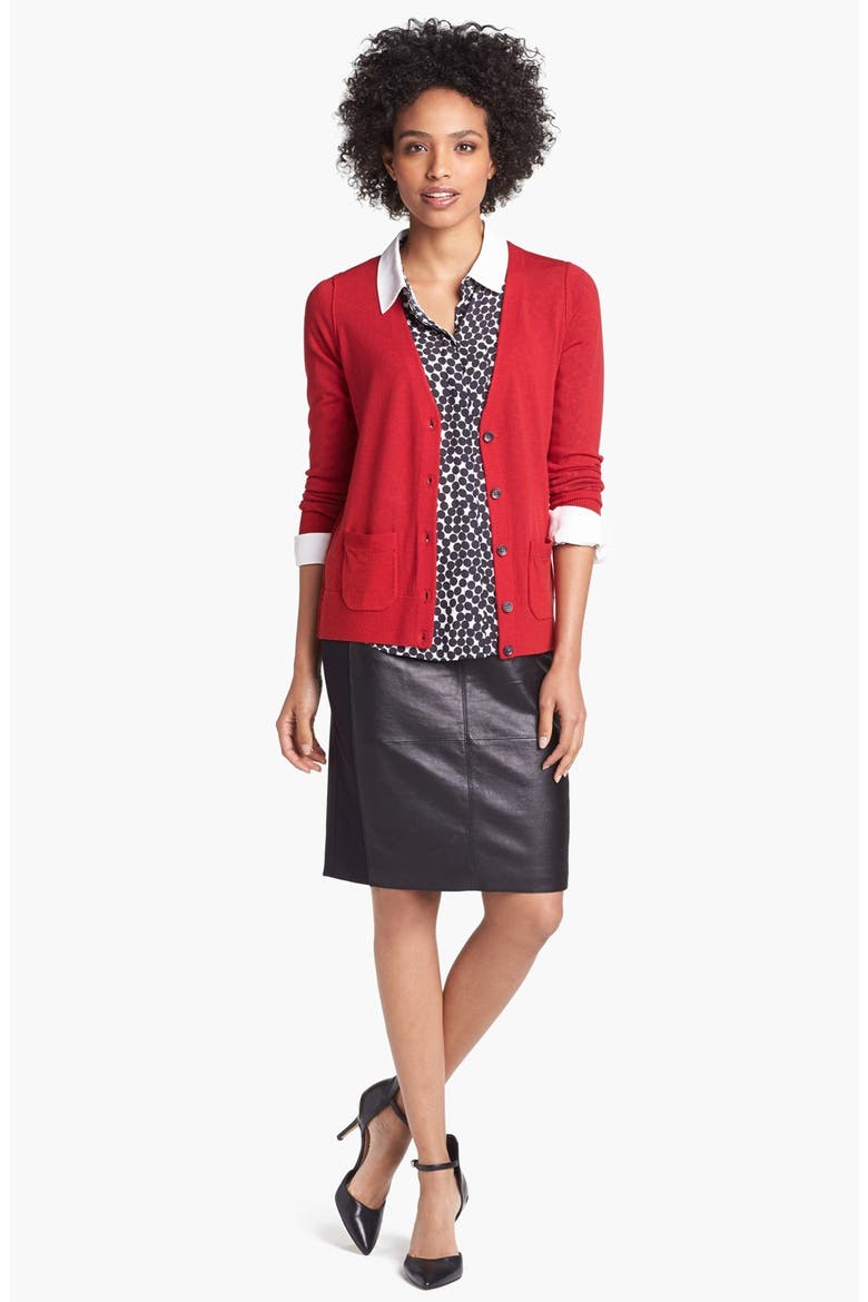 Leather & Ponte Pencil Skirt, Alternate, color, BLACK
