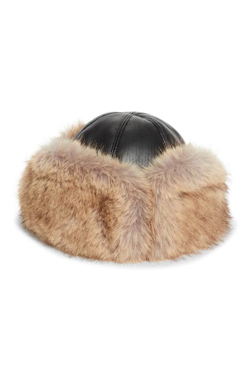 Sable Faux Leather & Faux Fur Trapper Hat