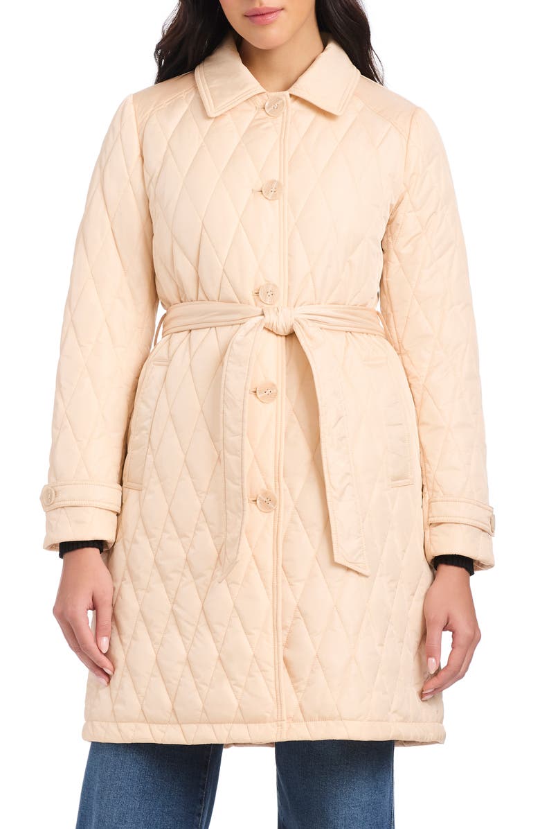Kate Spade New York long quilted jacket, Main, color, Sparkling Champagne
