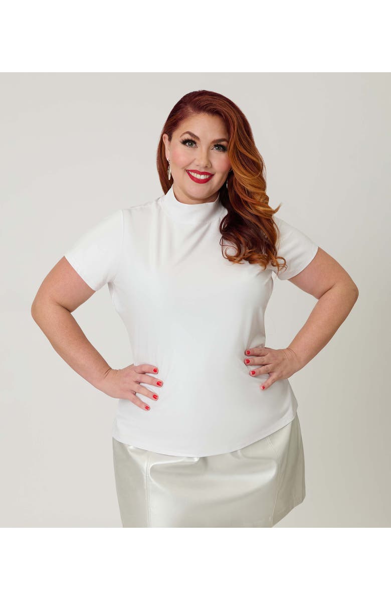Smak Parlour Plus Size Turtleneck Short Sleeve Knit Crop Top, Alternate, color, White Solid