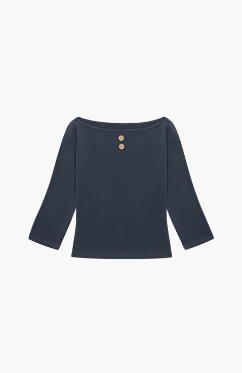 3/4 Sleeve Boat Neck Top