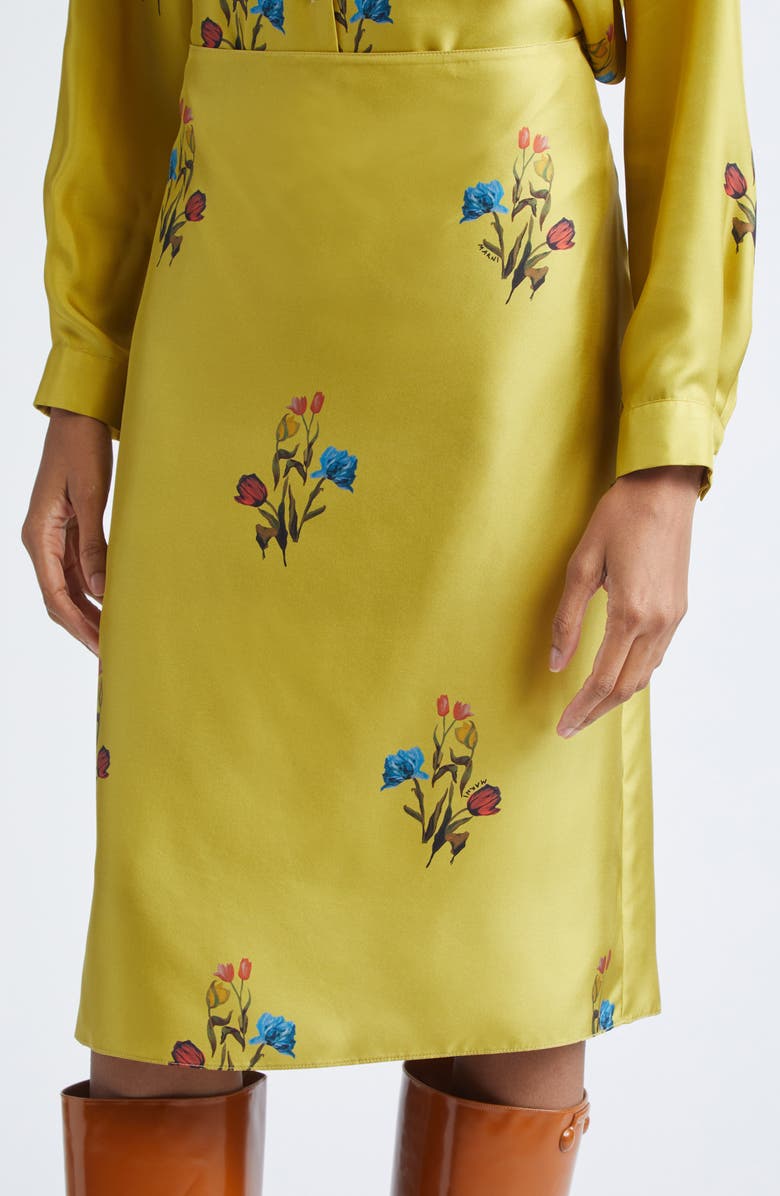 Marni Tulip Print Pleated Silk Twill Midi Skirt, Alternate, color, 