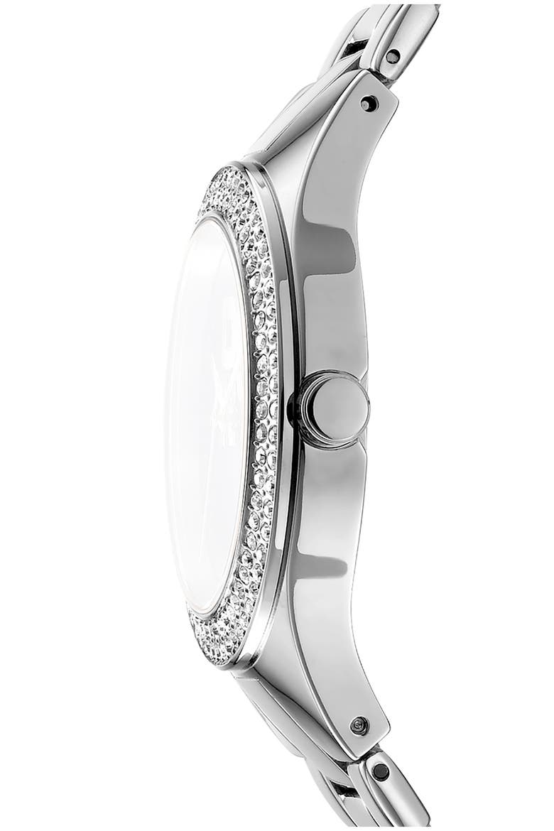 Crystal Embellished Three Hand Quartz Bracelet Watch, 38mm, Alternate, color, SILVER
