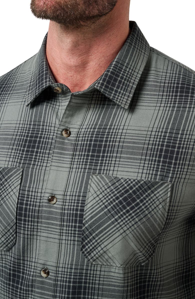 TravisMathew Cloud Plaid Flannel Button-Up Shirt, Alternate, color, Dark Olive