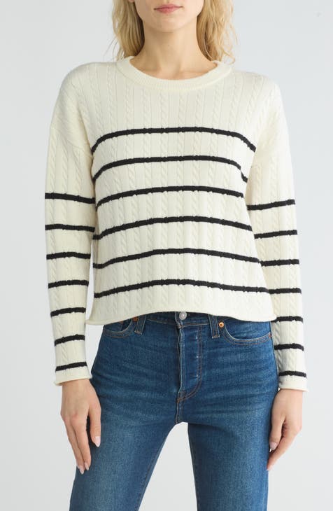 Women's Size Medium Cotton shops Emporium Cream Striped Textured Sweater