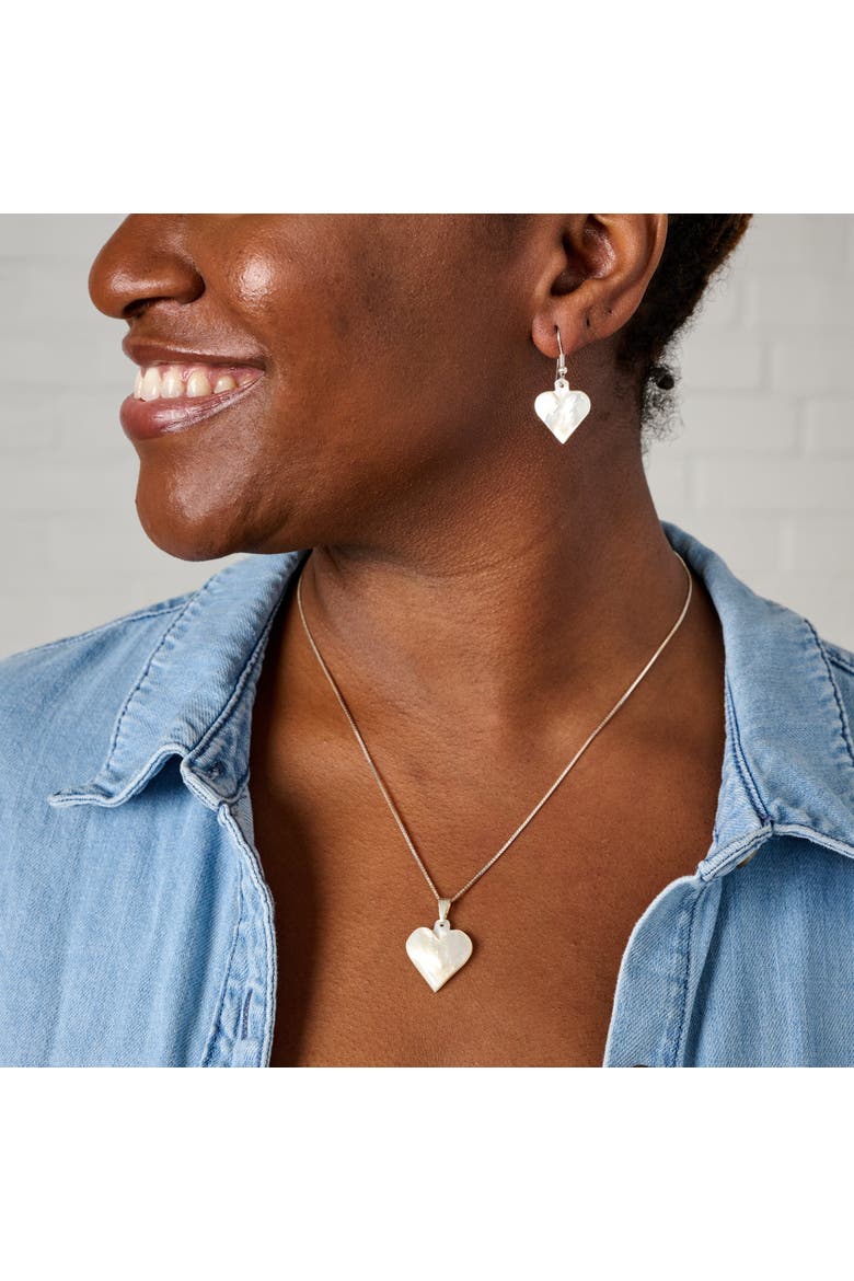 Mother of Pearl Heart Drop Earrings, Alternate, color, Silver