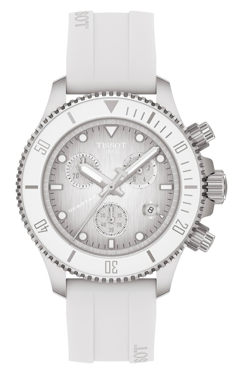 Tissot Seastar 1000 Chronograph Grayscale Silicone Strap Watch, 38mm, Main, color, Grey Gradient