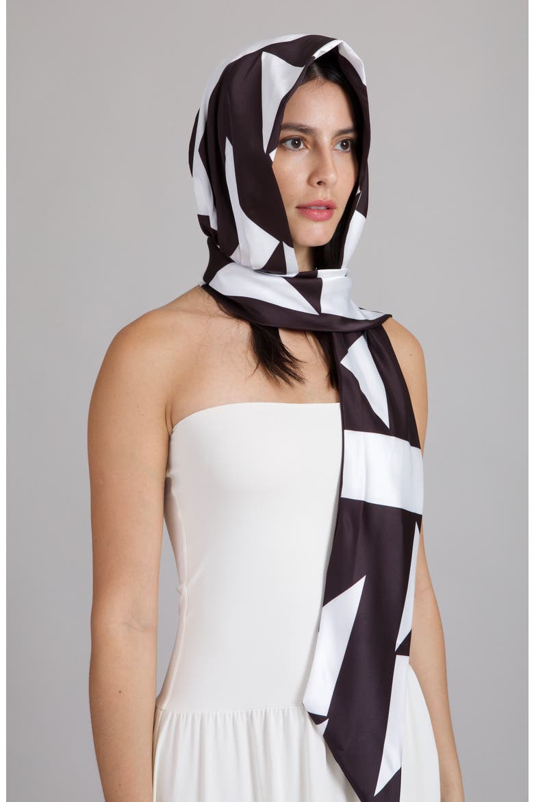 Babs Geometric Satin Head Scarf, Alternate, color, BLACK/ WHITE