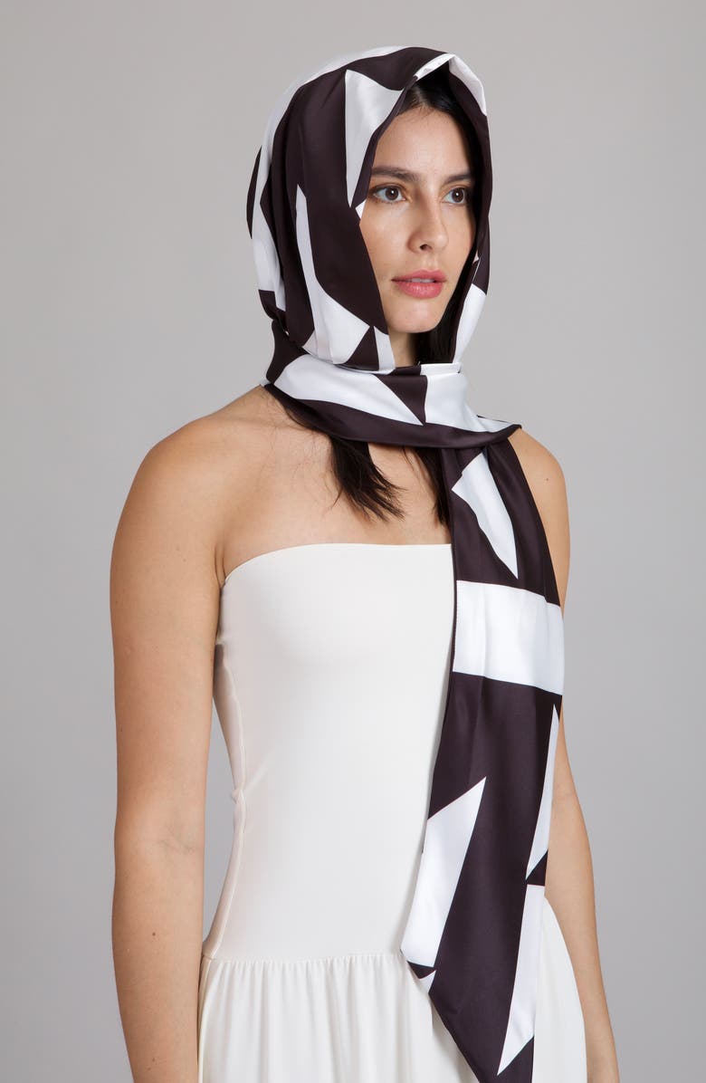 Eugenia Kim Babs Geometric Satin Head Scarf, Alternate, color, Black/ White