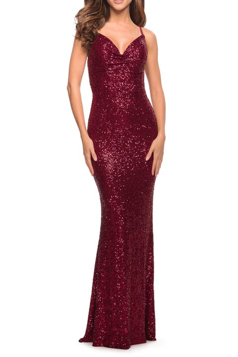 Soft Sequin Long Gown with Lace Up Back