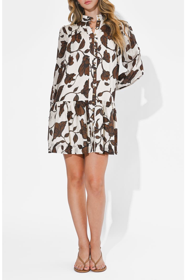 Sharon Floral Print Long Sleeve Minidress, Alternate, color, BROWN