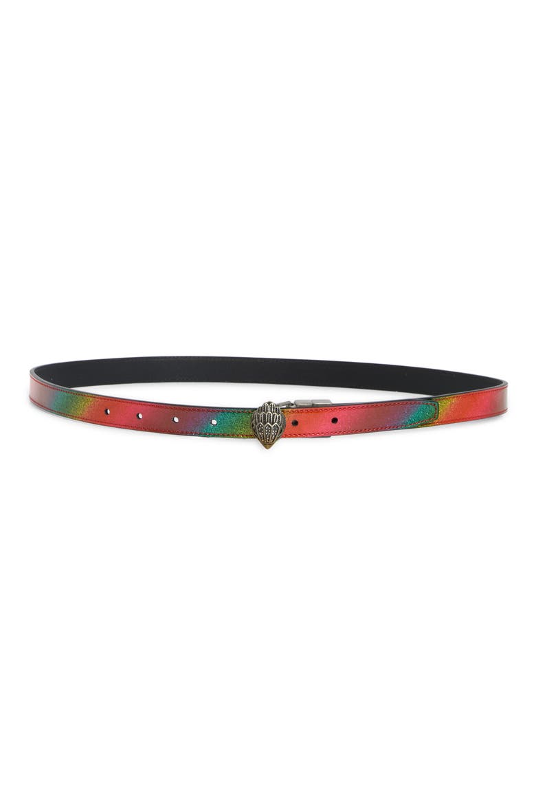 Glitter Rainbow Reversible Leather Belt, Main, color, METALLIC RAINBOW