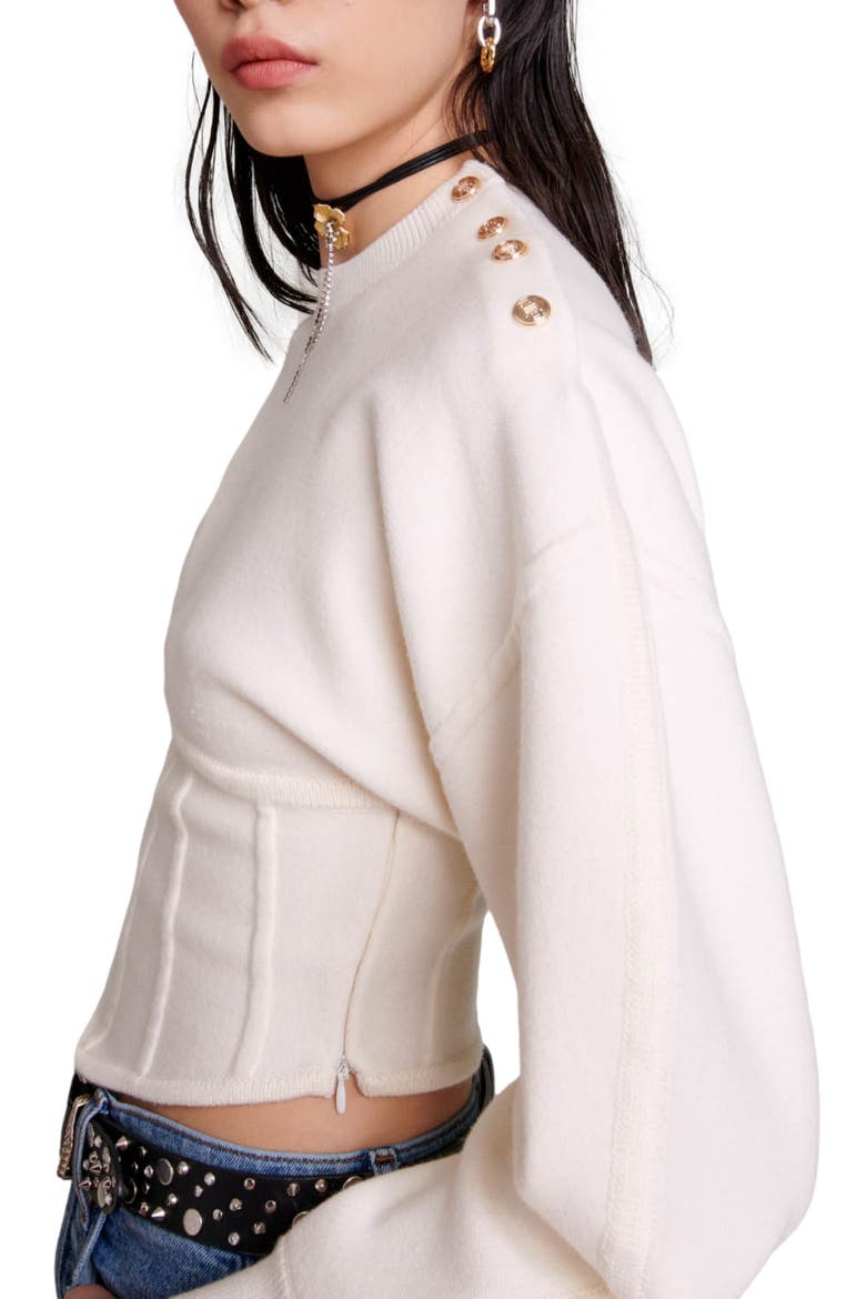 Crop Lantern Sleeve Corset Detail Sweater, Alternate, color, ECRU