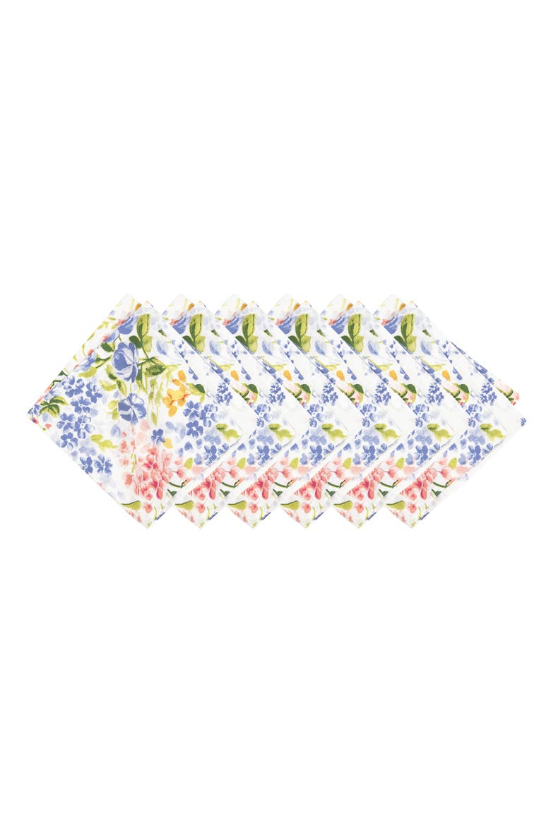Florian Watercolor Flowers 100% Cotton Set of 6 Cloth Napkins, Main, color, Yellow