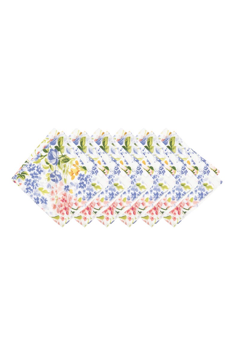 C&F Home Florian Watercolor Flowers 100% Cotton Set of 6 Cloth Napkins, Main, color, Yellow