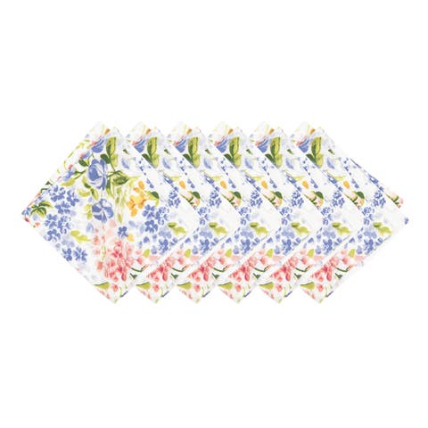 Florian Watercolor Flowers 100% Cotton Set of 6 Cloth Napkins