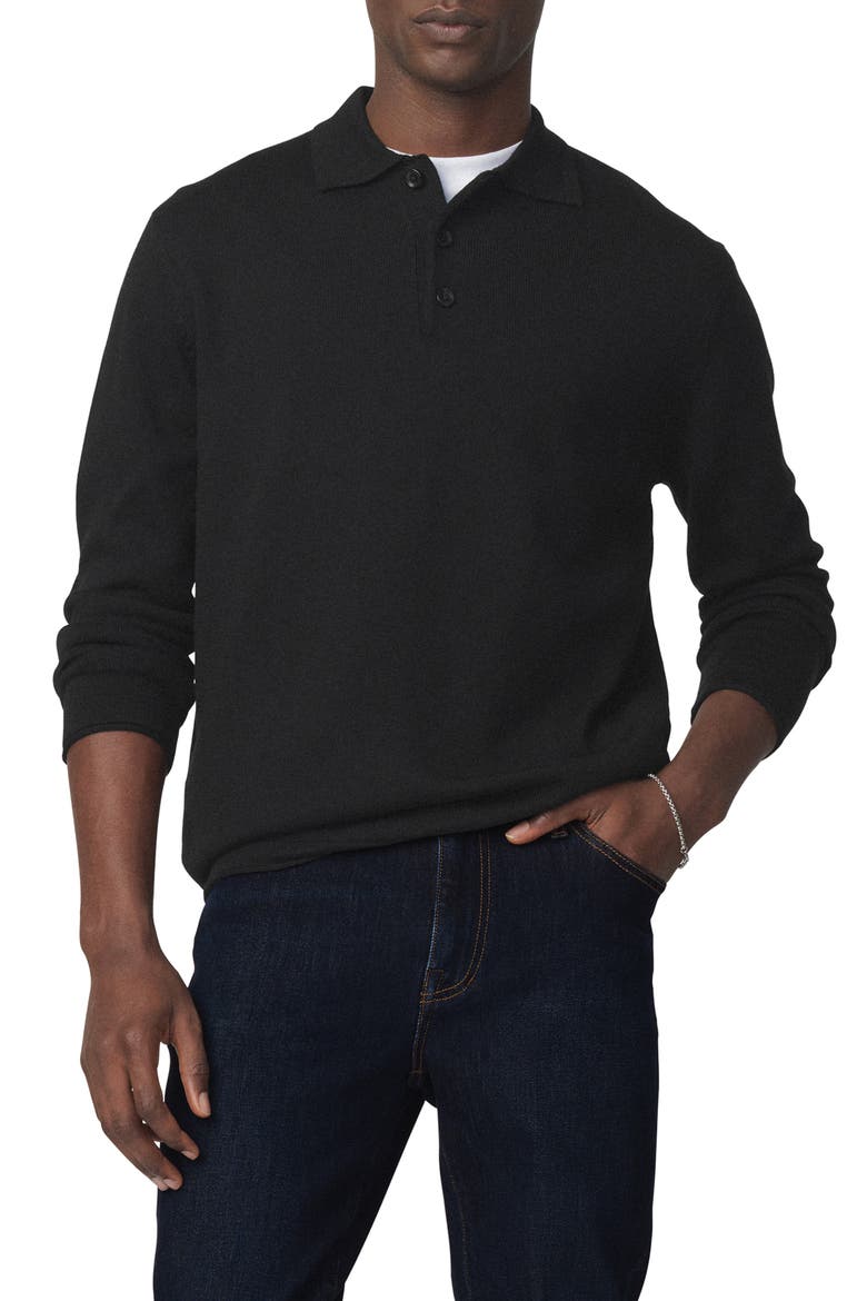 Long Sleeve Merino Wool Polo, Main, color, BLACK