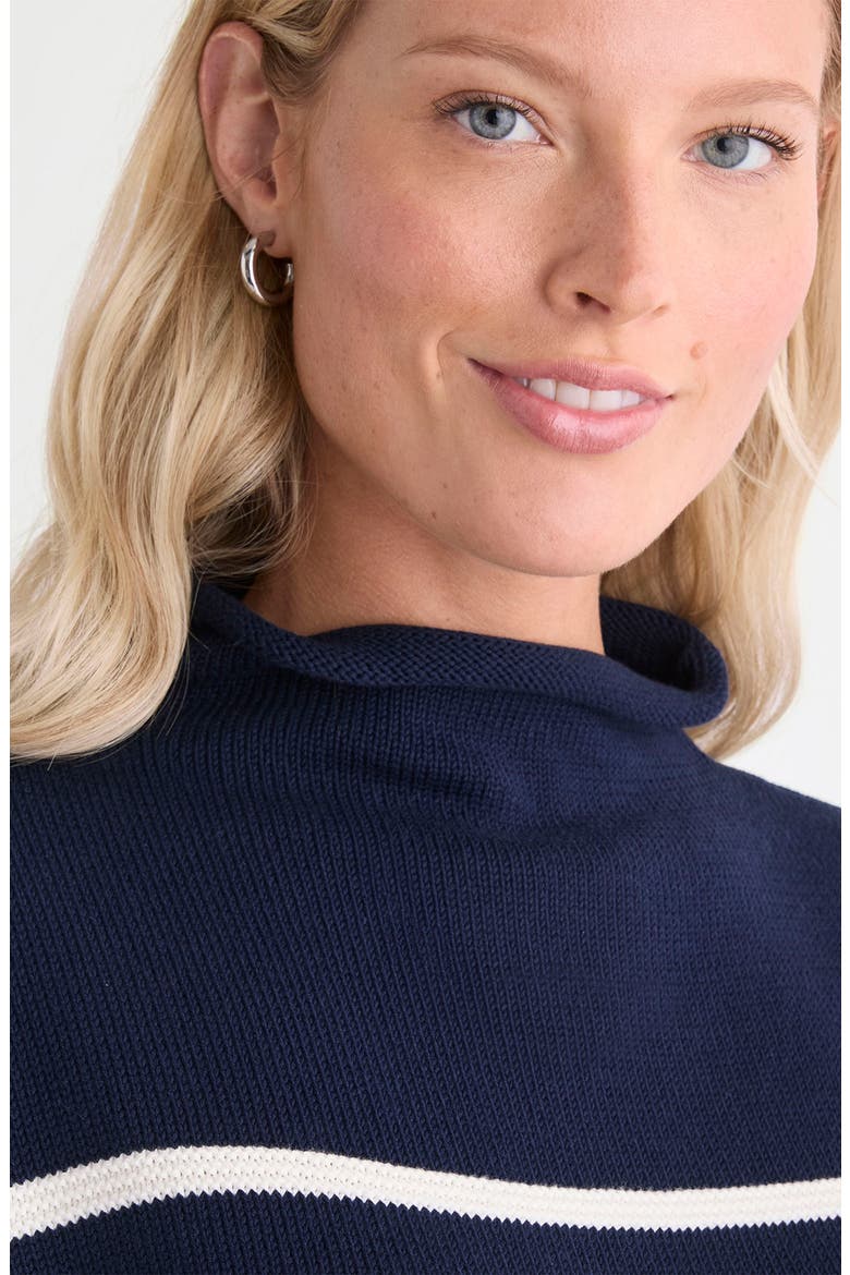 Striped Mock Neck Sweater, Alternate, color, NAUTICAL NAVY STRIPE