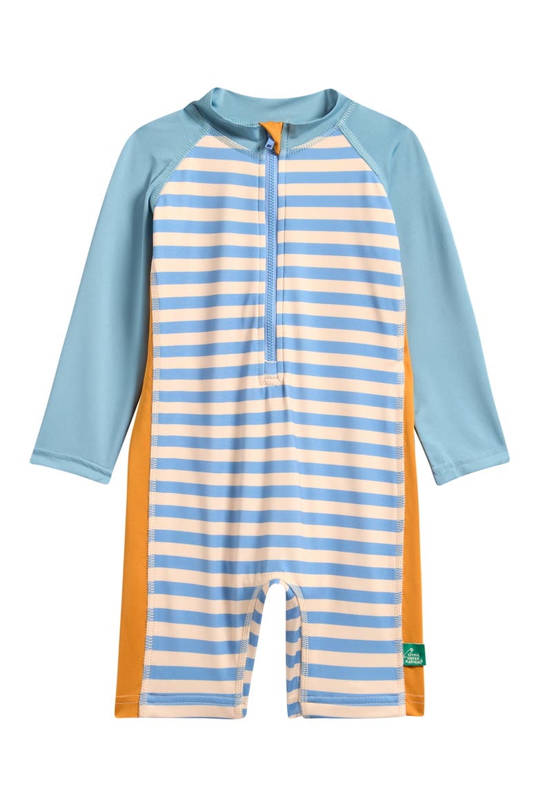 Kids' Stripe Colorblock Long Sleeve One-Piece Rashguard Swimsuit, Main, color, BLUE