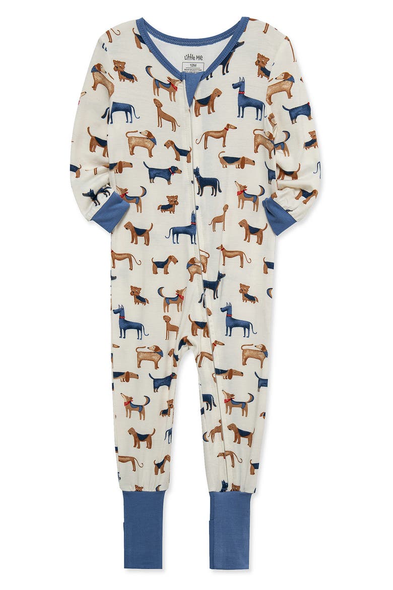 Puppy Fitted One-Piece Pajamas, Alternate, color, BLUE/WHITE
