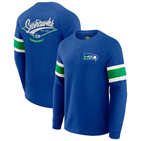 Men's Darius Rucker Collection by Fanatics College Navy Seattle Seahawks Waffle-Knit Raglan Long Sleeve Henley T-Shirt