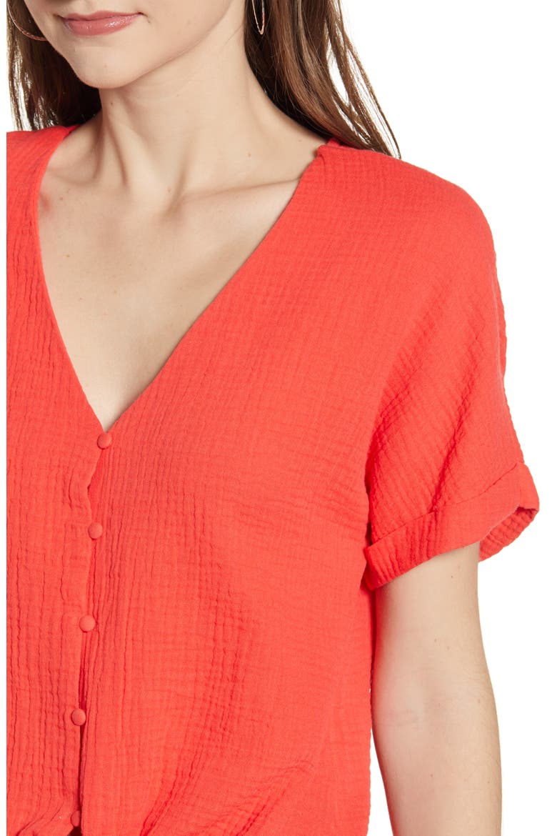 Tie Hem Gauze Top, Alternate, color, WATERMELON