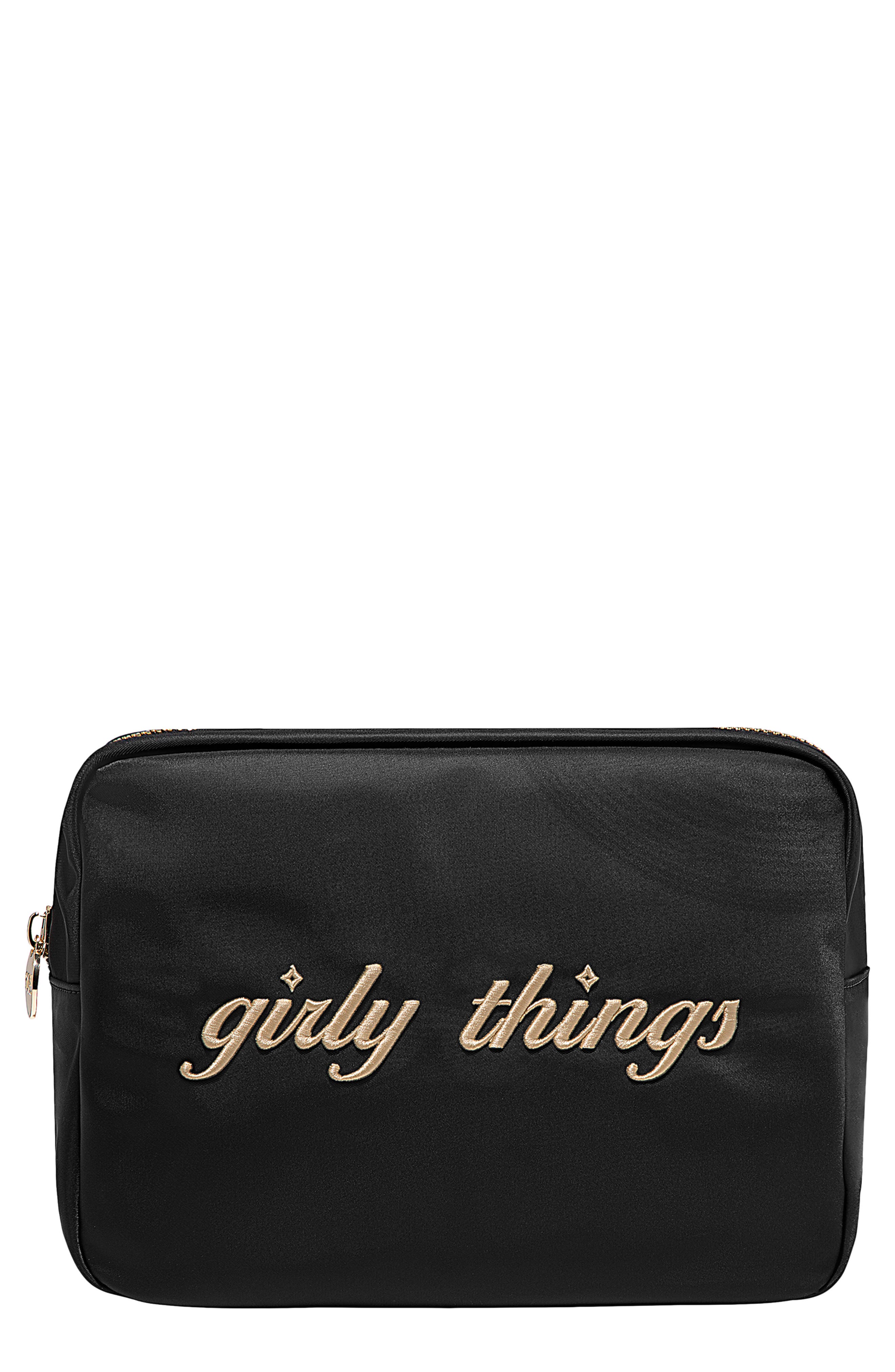 Large Girly Things Nylon Pouch, Main, color, NOIR