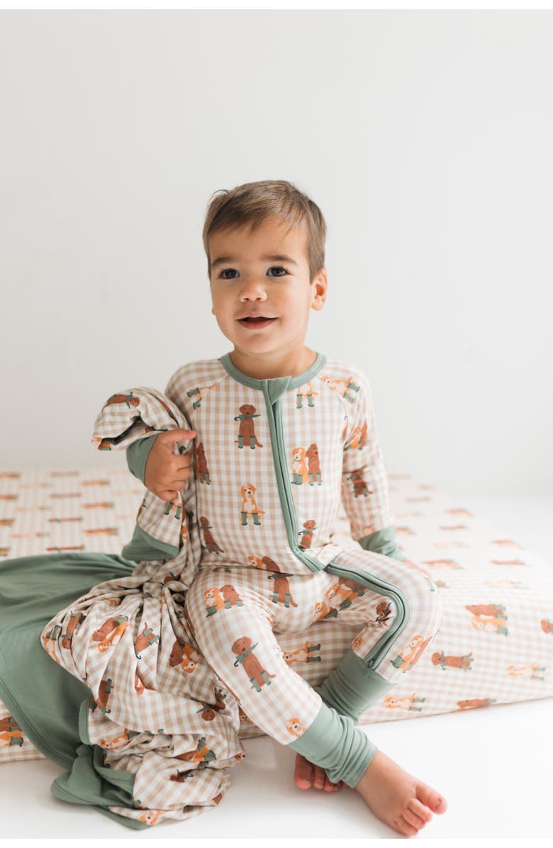 In My Jammers Pup Friends Zipper Romper, Alternate, color, Green Pup Friends