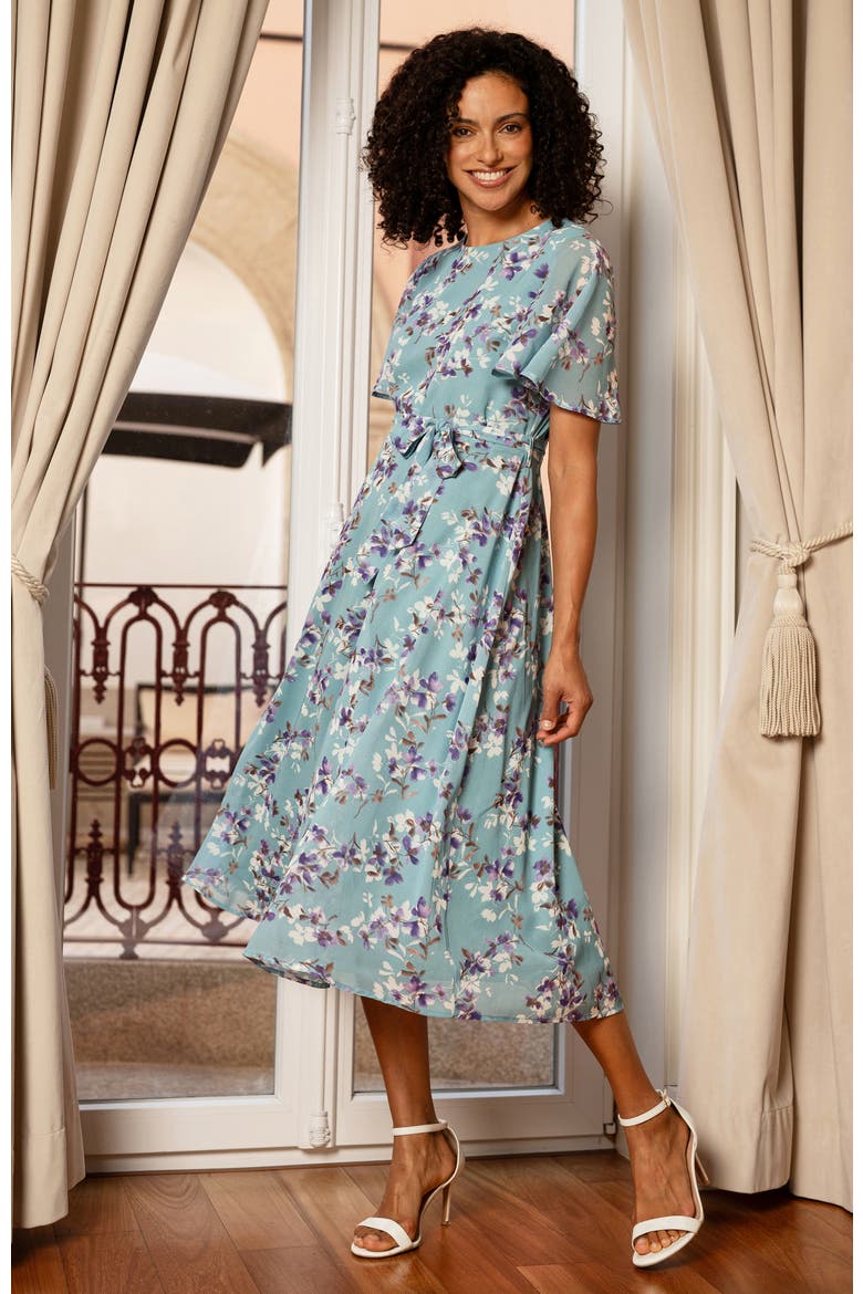 Blossom Print Midi Skater Dress, Alternate, color, Blue
