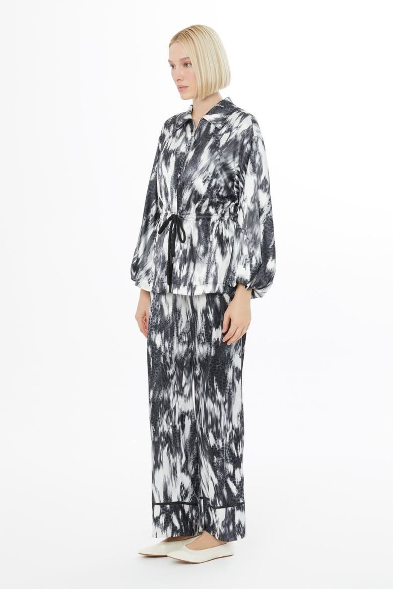 Ruffled Sleeve Printed Loose Fit Grey Set, Alternate, color, Grey