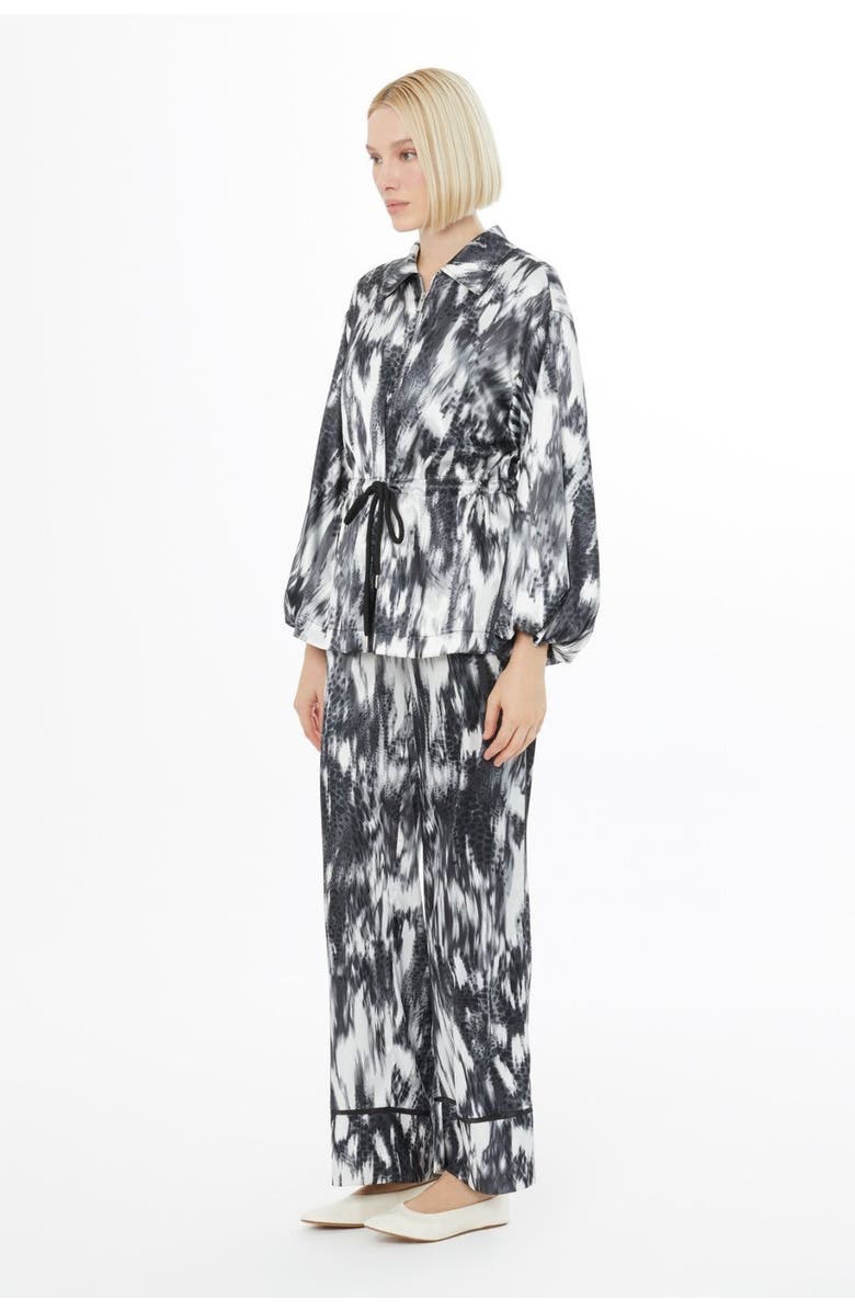 Gizia Ruffled Sleeve Printed Loose Fit Grey Set, Alternate, color, Grey