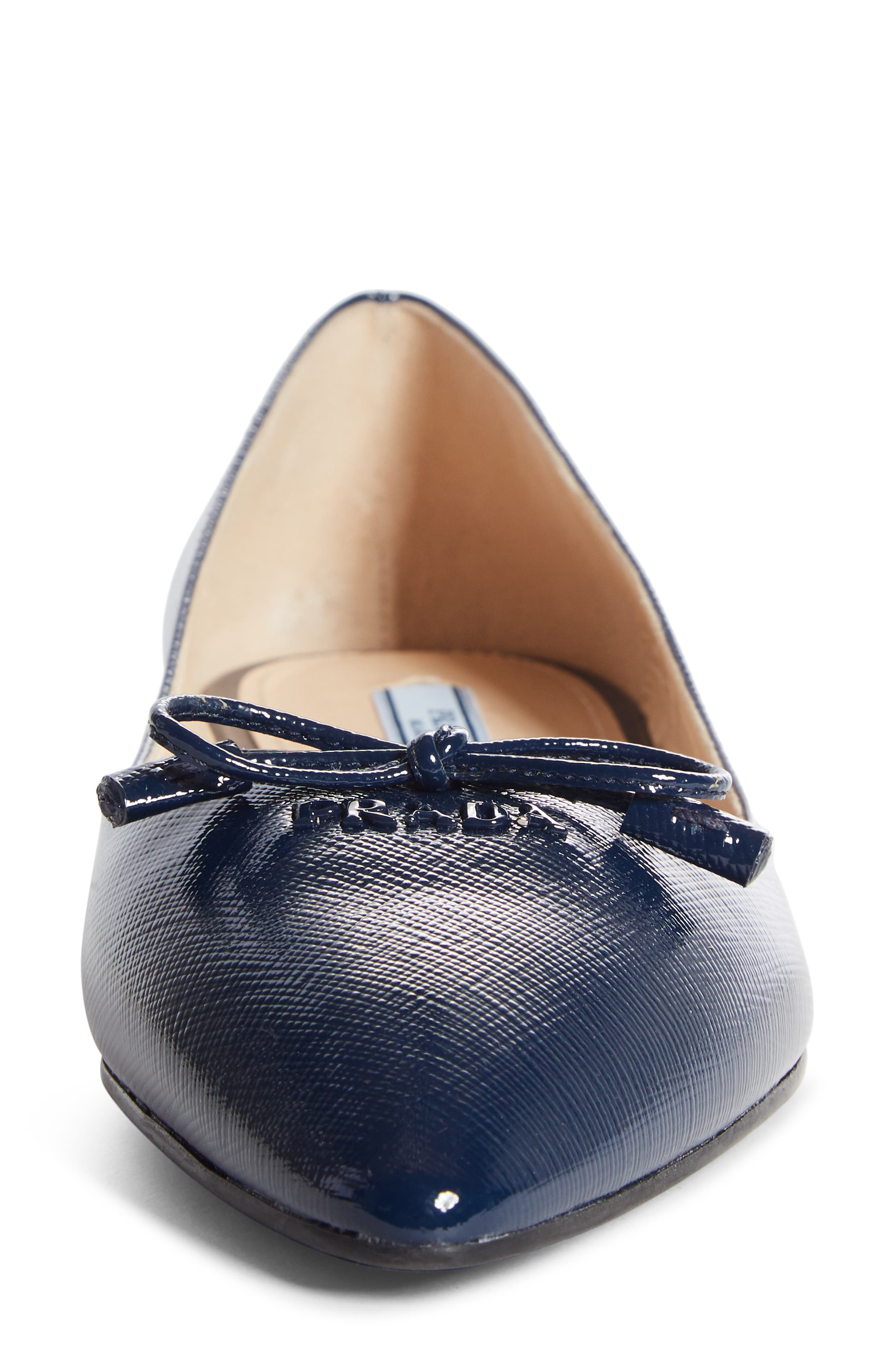 Prada Bow Logo Pointed Toe Flat, Alternate, color, 
