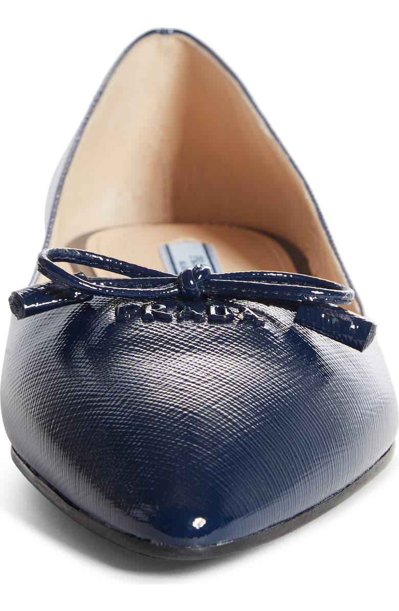 Prada Bow Logo Pointed Toe Flat, Alternate, color,
