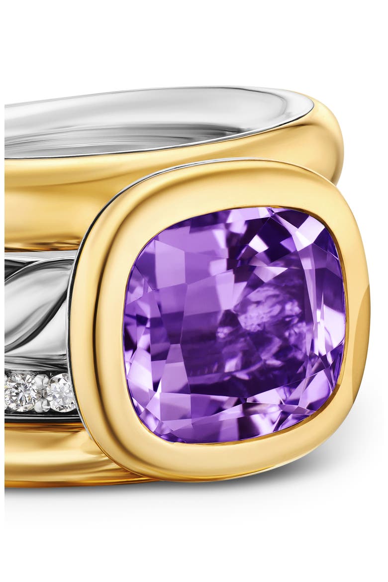 DY Mercer® Four Row Stone Ring in Sterling Silver with 18K Yellow Gold, Amethyst & Diamonds, 14mm, Alternate, color, AMETHYST