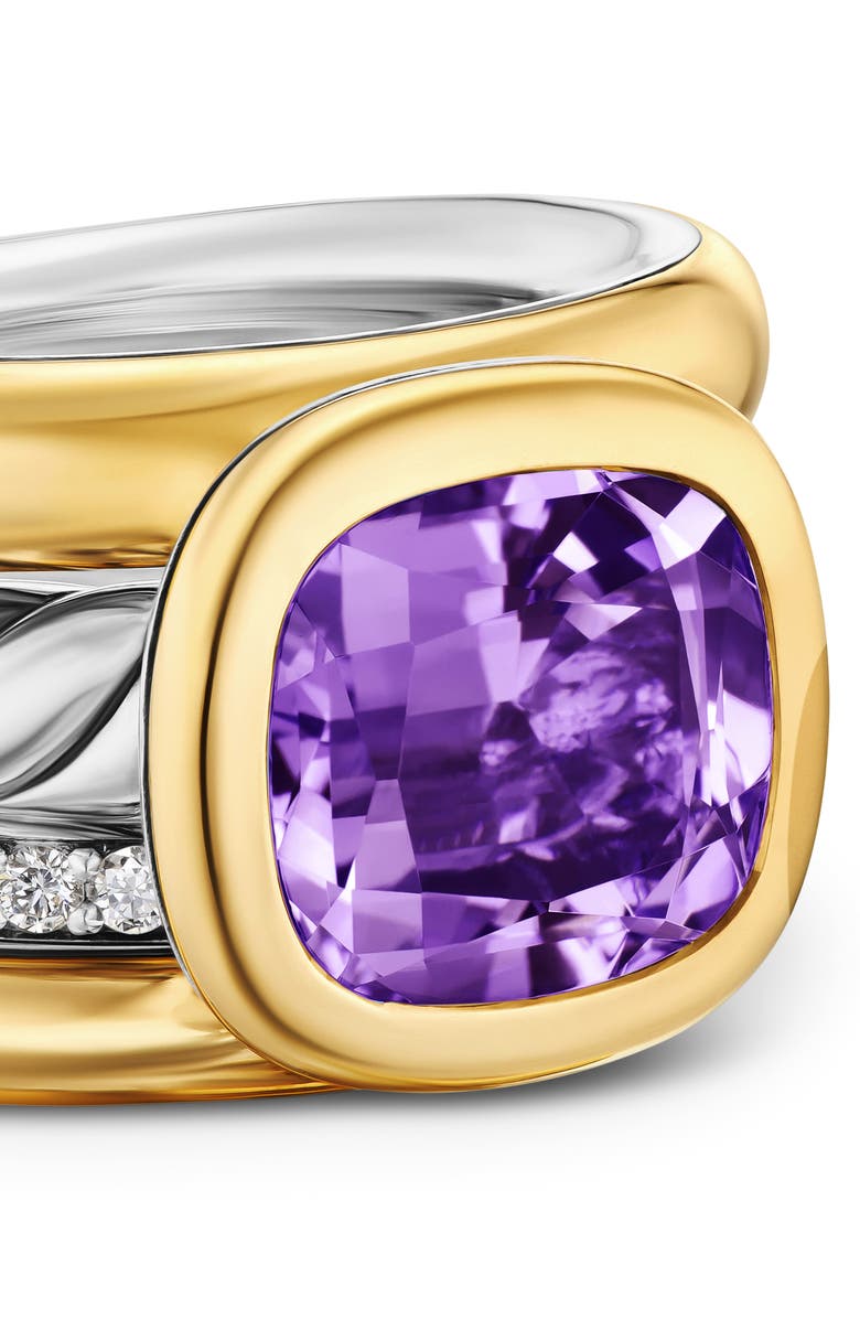 David Yurman DY Mercer<sup>®</sup> Four Row Stone Ring in Sterling Silver with 18K Yellow Gold, Amethyst & Diamonds, 14mm, Alternate, color, Amethyst